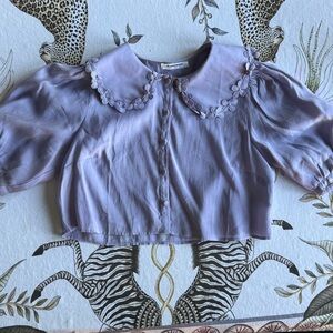 Lavender Poof Sleeve Crop Top with Floral Collar